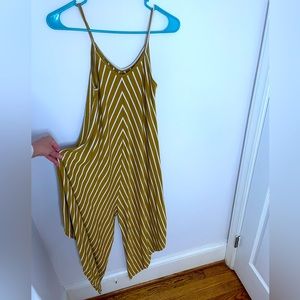 Unique Mustard Yellow White Striped Jumpsuit Women Small